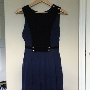 Navy Blue Velvet and Chiffon Dress